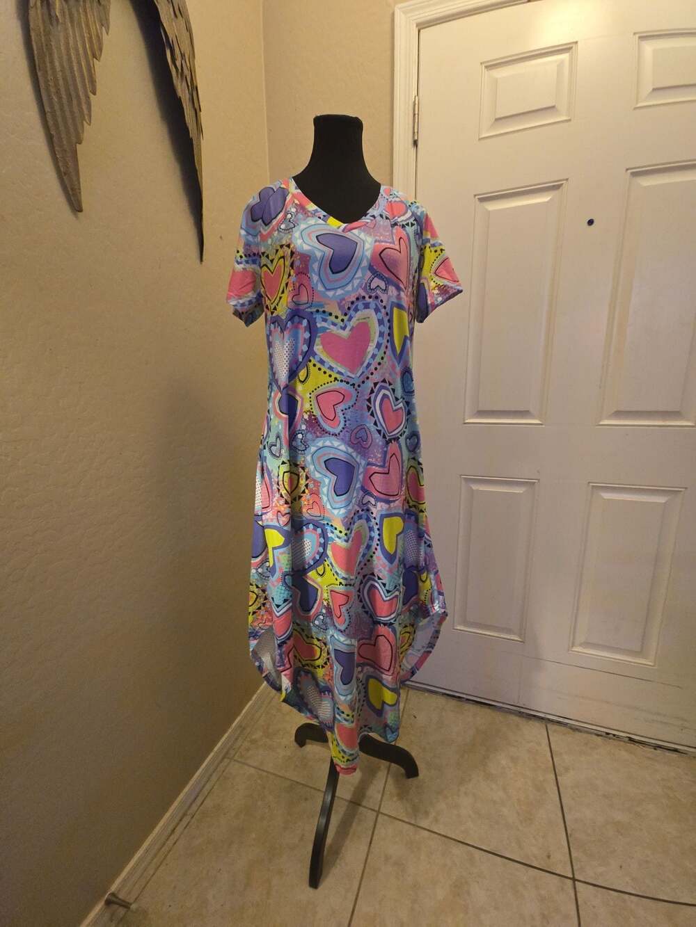 Marvmys NWT Multicolor Heart Print High-Low Midi‎ Dress Size Small